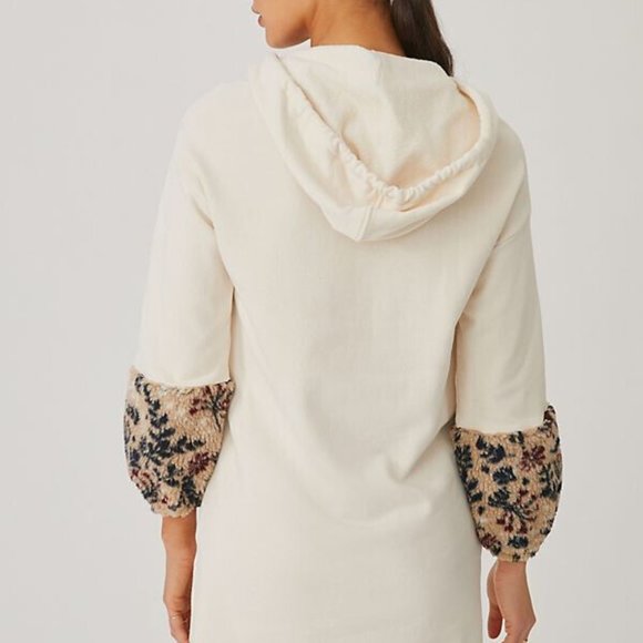 Anthropologie Amadi M NWT Hoodie Tunic Mini Dress Faux Fur Lounge Sweatshirt - Picture 4 of 4